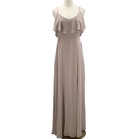 BIRDY GREY SZ L Taupe Jane flutter sleeveless bridesmaid maxi dress NWT B101 - Picture 1 of 9